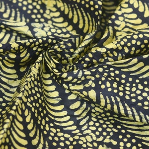 Nigerian Adire Yellow Cotton Fabric, Handmade Fabric with Cowrie Shell Motif, Unique Sewing Gift