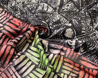 Tela batik adire nigeriana multicolor con estampado doble, estampada a mano alzada, se vende cortada a medida.