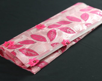 African Headtie, Nigerian Headtie, Flowers Gele, Pink and Silver Sego Gele, Price per single piece