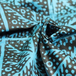 blue geometric block printed batik fabric sold by the yard, Nigerian cotton adire handmade  fabric