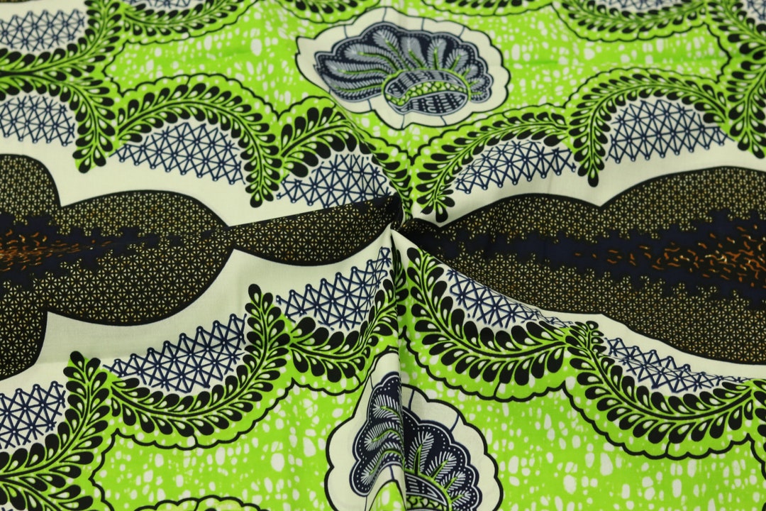 Black Ankara Fabric with Vibrant Green Paisley and Red Accents – Bold and Unique African Wax B