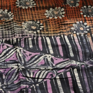 brown multi patterned adire batik fabric sold by the yard, mixed print cotton handmade batik fabric