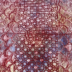 multicoloured  crossed dots inspired  hand printed African adire batik fabric sold by the yard