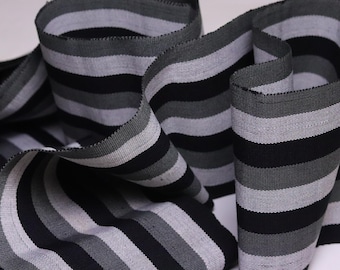 Handwoven Aso Oke Fabric: Black, Gray & White Striped Cotton - Nigerian Textile Sold By The Strand
