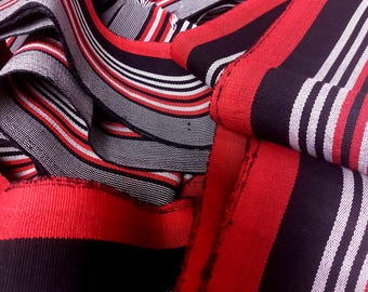 Handwoven Aso Oke Fabric: Red & Black Striped Nigerian Cotton Sold By The Strand