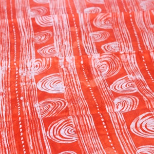 Orange handmade Nigerian adire fabric sold by the Yard, Orange cotton batik fabric for clothing and crafts