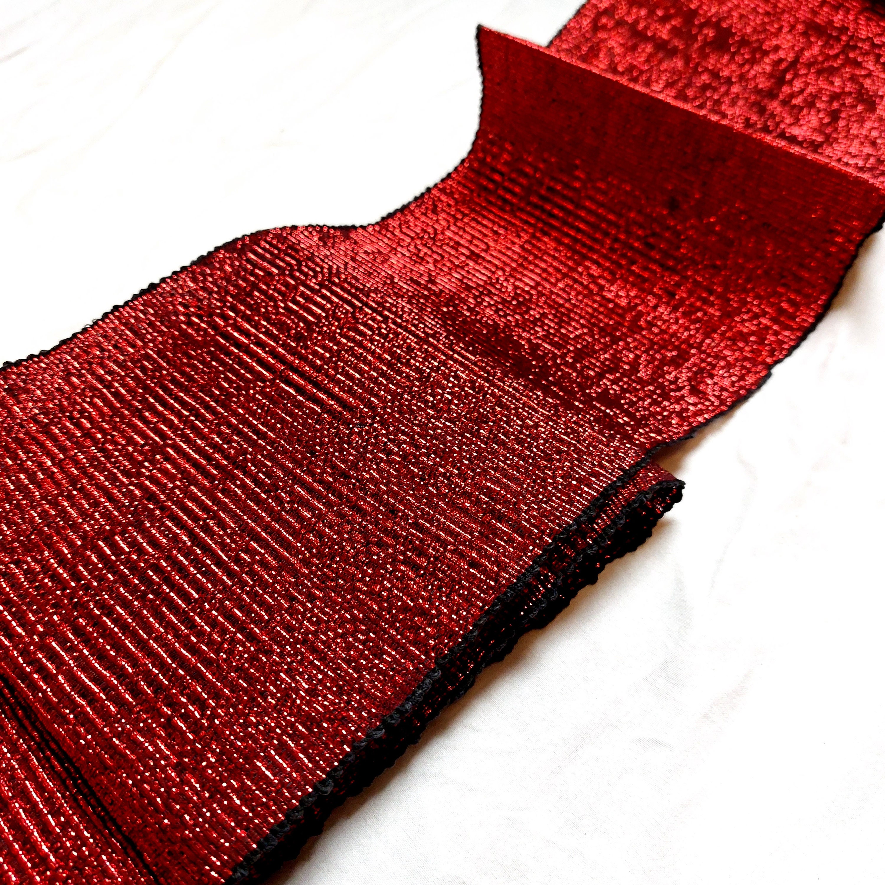 Handwoven Aso Oke Fabric: Red Metallic Nigerian Cotton Sold by the