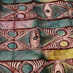 hand-decorated geometric themed adire batik fabric sold by the yard, cotton handprinted batik fabric