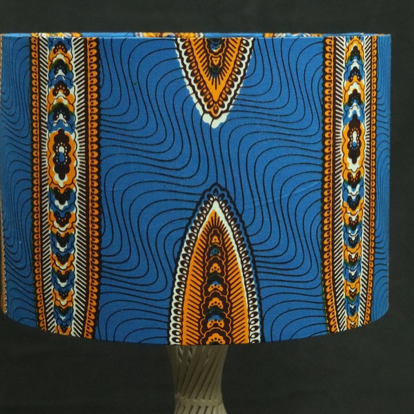 Rosetas azules y marrones, tambor de tela inspirado en estampado africano, pantalla de 30 cm, venta de viernes negro
