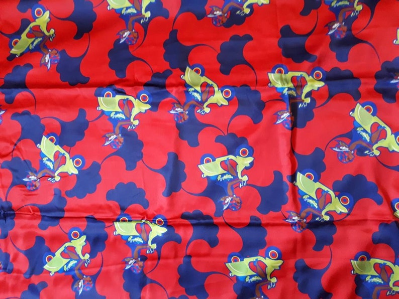 African Cloth scooter print Poly Satin Fabric Fabric by the yard Headwrap African Print Satin Ankara flowers Biker girl Red Satin