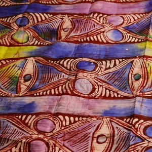 Colourful blue and lilac handmade adire batik, freehand drawing cotton batik fabric sold by the yard