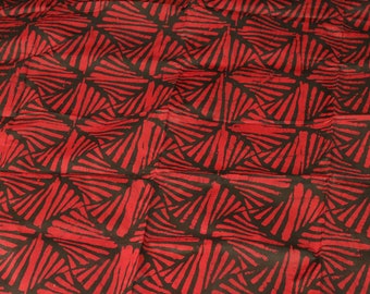 Dark Red Nigerian adire fabric sold by the yard, red geometric cotton batik fabric