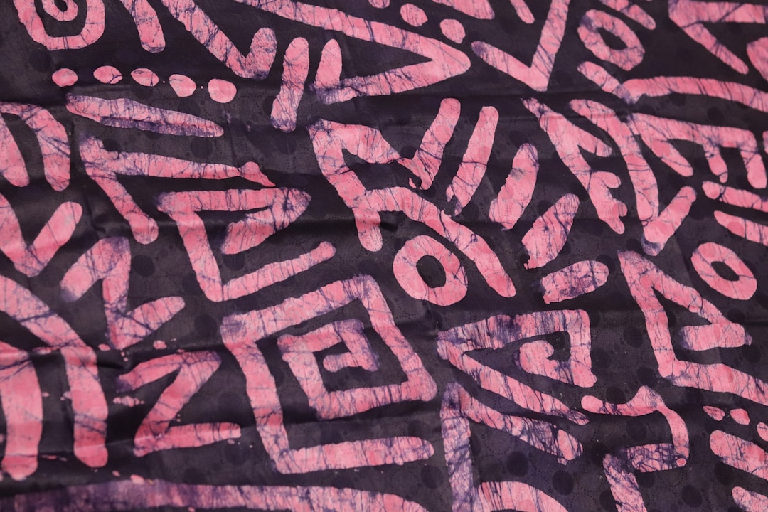 Nigerian Adire Batik Fabric: Pink Art Symbols, Hand-printed Cotton by ...