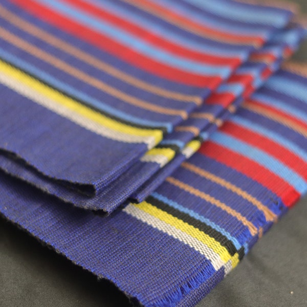 Nigerian hand woven Aso Oke fabric sold by the meter, multicoloured mixed stripes cotton woven fabric