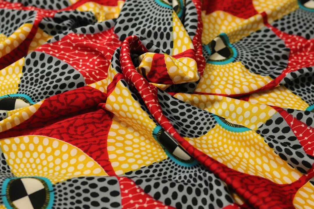 Geometric African Print Jersey Fabric, Soft &amp; Stretchy Fabric for Dressmaking, Lycra Fabric for ...