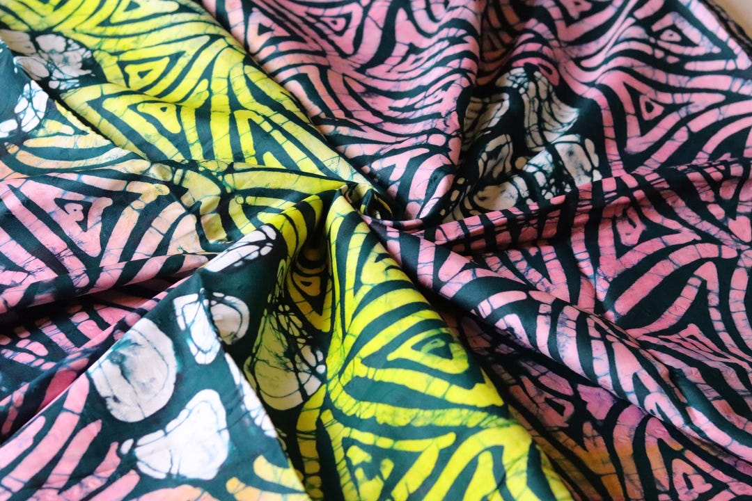 Pink and Lemon Freehand Adire Fabric Sold by the Yard, Handmade ...