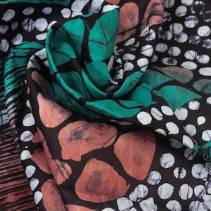Red and Green Nigerian batik, Handmade freehand style adire cloth  fabric sold by the  yard