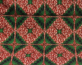 Red and Green Ankara Wax Fabric: 100% Cotton, Sold by the Yard