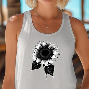 Sunflower Racerback Tank Top - Women&#39;s Floral Sleeveless Shirt, Ideal Summer Fashion, Yoga, Beach