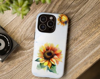 Sunflower Watercolor Tough Case, Floral Phone Cover, Protective iPhone Case, Durable Samsung Galaxy Case, Flower Design Phone Case