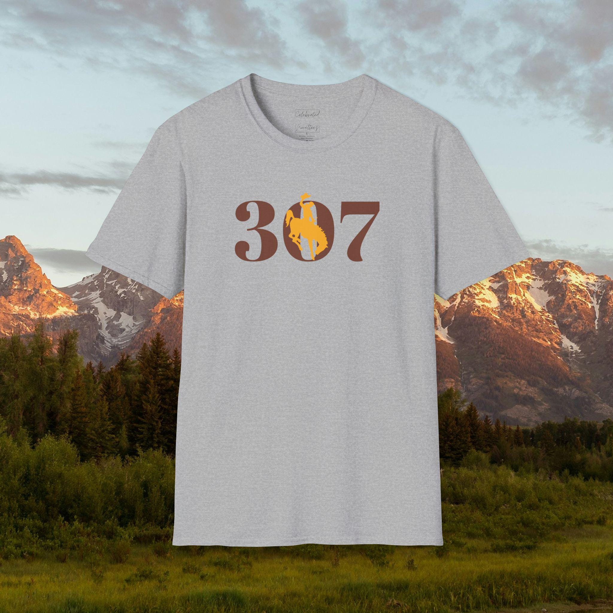 Wyoming Bronco 307 Area Code Unisex T-shirt, Softstyle Tee, Western ...