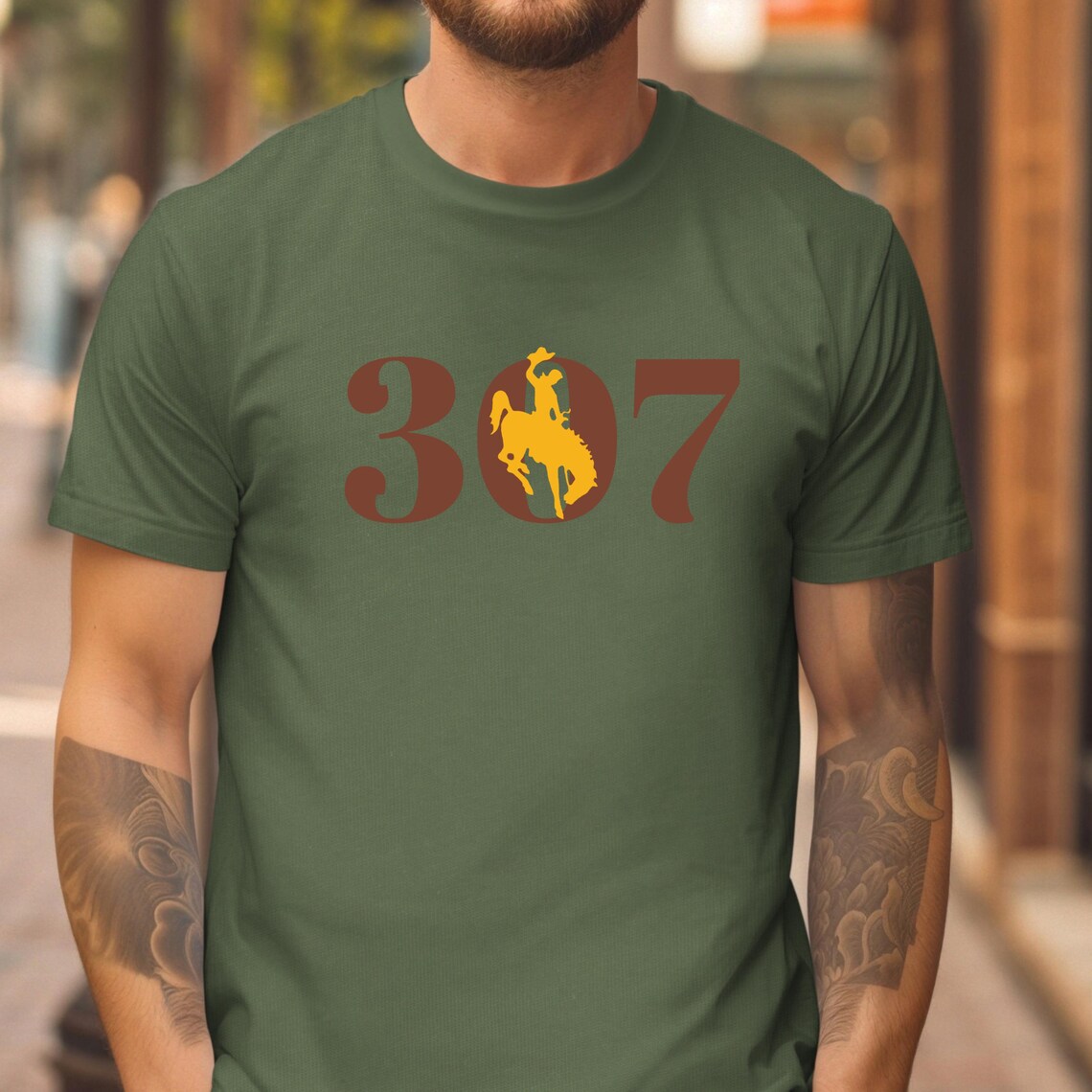 Wyoming Bronco 307 Area Code Unisex T-shirt, Softstyle Tee, Western ...