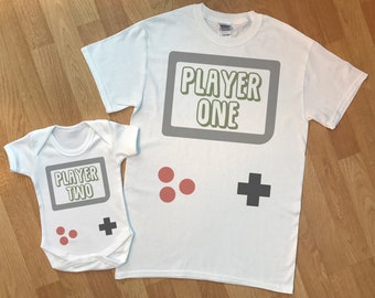 Player 1 Player 2 matching father baby gift set, baby boy and baby girl gift, dad and baby matching shirt, dad gift, gift for daddy - WH