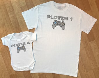Player 1 and Player 2 matching father baby gift set, baby boy and baby girl gift, dad and baby matching shirt, dad gift