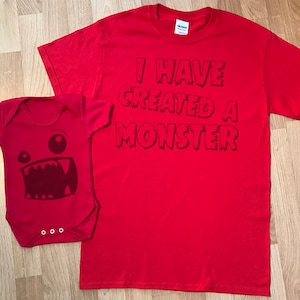 I Have Created A Monster matching father and baby set, baby bodysuit and dad t shirt, christmas gift, fathers day gift, baby gift set