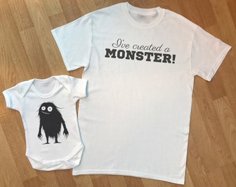 I've Created A Cute Monster - matching baby gift set, matching father baby gift set, dad and baby match, dad gift, gift