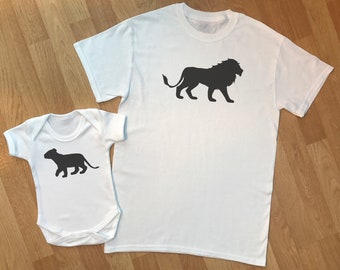 Löwe und Löwenjunges passendes Vater-Baby-Geschenk-Set, Baby Jungen und Baby Mädchen Geschenk, Papa und Baby passendes Shirt, Papa Geschenk