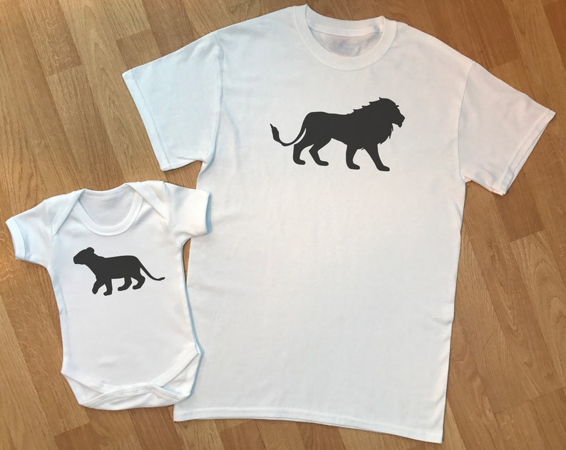Lion and Lion Cub matching father baby gift set, baby boy and baby girl gift, dad and baby matching shirt, dad gift image 1