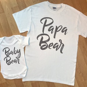 Papa Bear Baby Bear matching father baby gift set, baby boy and baby girl gift, dad and baby matching shirt, dad gift, gift for daddy- White