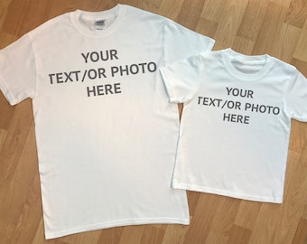 PERSONALISED text or photo matching father and baby gift set, baby t-shirt and dad tshirt, baby t shirt and dads t shirt, baby gift set