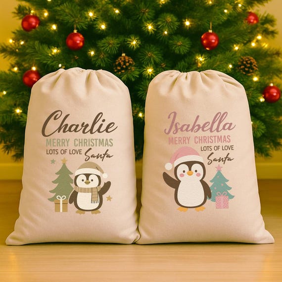 Personalised Cute Santa Sack, choice of 2 colour designs, kids christmas santa sack, kids christmas stocking, baby christmas santa sack