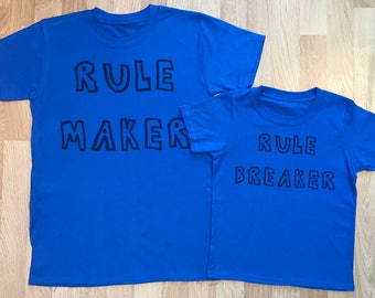 Rule Maker Rule Breaker assortiment père et enfants coffret cadeau, vêtements papa et fils fille, cadeau papa, cadeau papa, cadeau pour papa, t-shirt enfant - BLEU