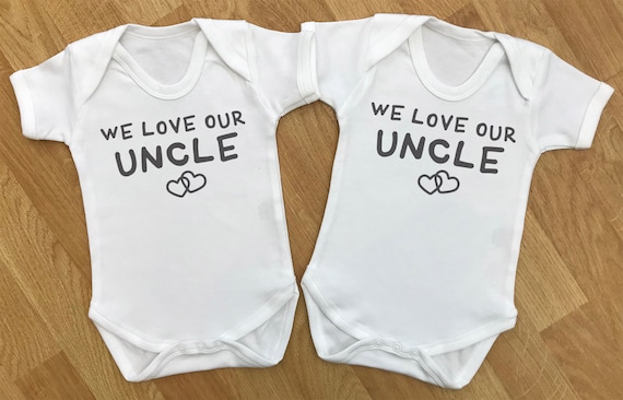 We Love Our Uncle - baby twins gift set, baby twins bodysuits, baby twins vests, baby twins grow, baby twins gift, gifts for twins, twins