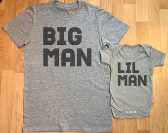 Big Man Lil Man matching father baby gift set, baby boy and baby girl gift, dad and baby matching shirt, dad gift, gift for daddy - GREY