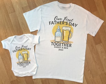 Custom Personalised Our First Father's Day Together - matching baby gift set, matching father baby gift set, dad and baby match, dad gift