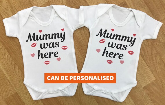 Mummy Was Here - baby twins gift set, twins bodysuits, baby twins vests, baby twins gift, gifts for twins, twins