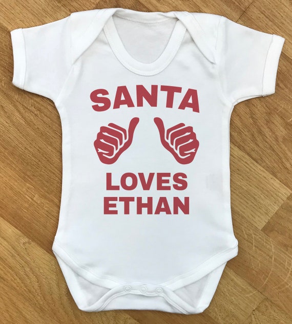 PERSONALISED Name Santa Loves - baby bodysuit, baby body suit, personalised baby gift,baby christmas gift