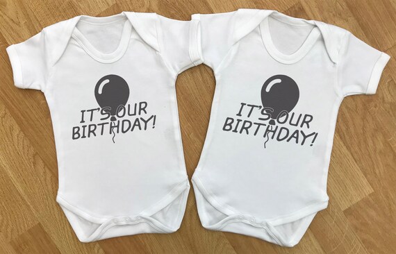 Its Our Birthday - baby twins gift set, baby twins bodysuits, baby twins vests, baby twins bodysuit, baby twins gift, gifts for twins, twins