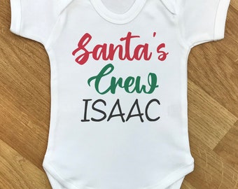 Nom PERSONNALISÉ Santas Crew - body pour bébé, body pour bébé, cadeau de bébé personnalisé, cadeau de Noël pour bébé