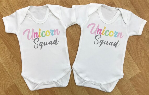 Unicorn Squad Twins baby twins gift set, baby twins bodysuits, baby twins, baby twins bodysuit, gifts for twins, twins - WHITE