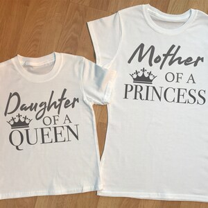 Mother Princess Daughter Queen matching mum and kids gift set, mum and son daughter clothing, mum gift, gift for mummy, kids t shirt - WHITE