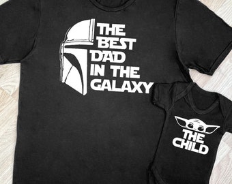 The Best Dad In The Galaxy and The Child - matching father baby gift set, baby boy and baby girl gift, dad and baby match, dad gift, gift