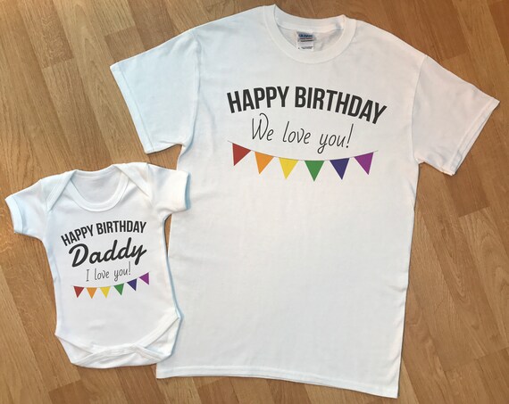 Happy Birthday Daddy We Love You matching father baby gift set, baby  boy and baby girl gift, dad and baby match, dad gift, gift- GREY