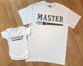 Master Padawan -  matching father and baby/kids gift, baby top & dad t-shirt selection - add each to make a set - (sold separately)