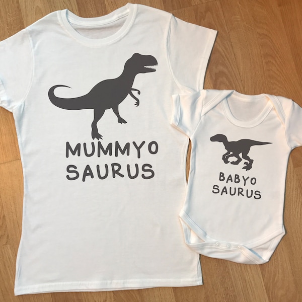 Mummyosaurus Babyosaurus -  matching mother and baby gift set, baby bodysuit and mum tshirt, baby gift set, matching mum baby set, matching
