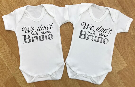We Don't Talk About Bruno - baby twins gift set, twins bodysuits, baby twins vests, baby twins gift, gifts for twins, twins